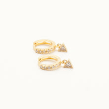 Load image into Gallery viewer, Earring Hoop Gold Vermeil with Triangle Cubic Zirconia dangling