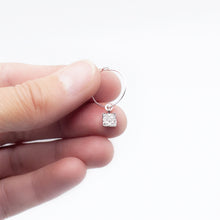 Load image into Gallery viewer, Earring Hoop with Diamond Square Sterling Silver in Pave Setting