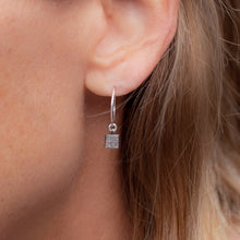 Load image into Gallery viewer, Earring Hoop with Diamond Square Sterling Silver in Pave Setting