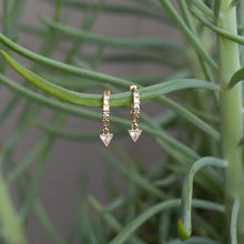 Load image into Gallery viewer, Earring Hoop Gold Vermeil with Triangle Cubic Zirconia dangling