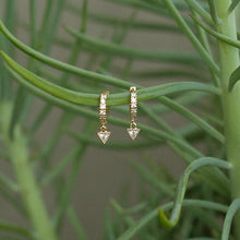 Load image into Gallery viewer, Earring Hoop Gold Vermeil with Triangle Cubic Zirconia dangling