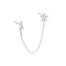 Load image into Gallery viewer, Earring Post Lighting Bolt and Star Cubic Zirconia in Sterling Silver