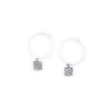 Load image into Gallery viewer, Earring Hoop with Diamond Square Sterling Silver in Pave Setting