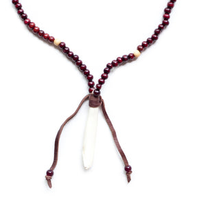 Necklace Male Auburn Wooden Beads with Tusk Pendant