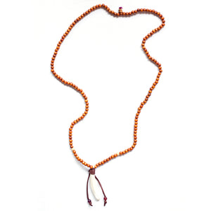 Necklace Male Brown Wooden Beads with Tusk Pendant