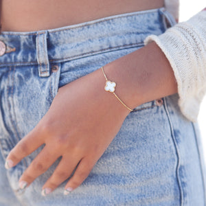 Bracelet 4 Leaf Clover Mother of Pearl 14K Gold Plated