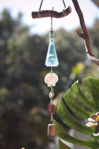 Wind Chime with Turquoise Vintage Glass, Fire Agate, Geo Druzy and Shell