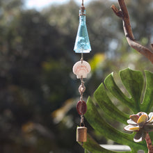 Load image into Gallery viewer, Wind Chime with Turquoise Vintage Glass, Fire Agate, Geo Druzy and Shell

