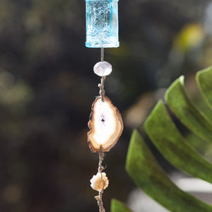 Wind Chime with Turquoise Vintage Glass, Amethyst, Citrine, Agate and Vintage Bell