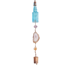 Wind Chime with Turquoise Vintage Glass, Amethyst, Citrine, Agate and Vintage Bell