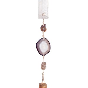 Wind Chime with Ammonite, Agate, Smoky Quartz, Vintage Bottle and Bell