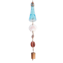 Load image into Gallery viewer, Wind Chime with Turquoise Vintage Glass, Fire Agate, Geo Druzy and Shell
