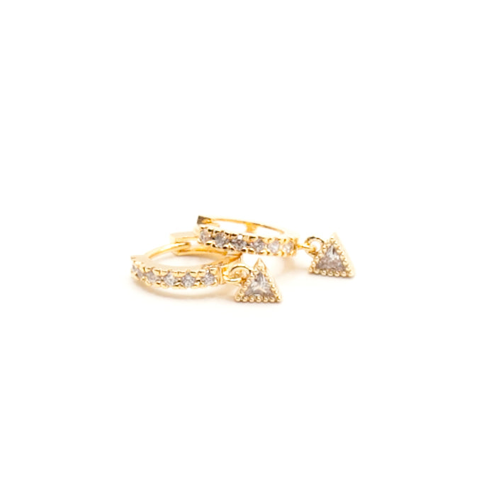 Earring Hoop Gold Vermeil with Triangle Cubic Zirconia dangling