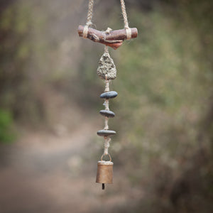 Wind Chime with large Hematite Stone and Vintage Bell