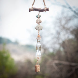 Wind Chime with Jade, Vintage Glass and Bell