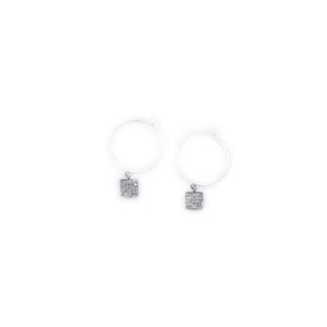 Earring Hoop with Diamond Square Sterling Silver in Pave Setting