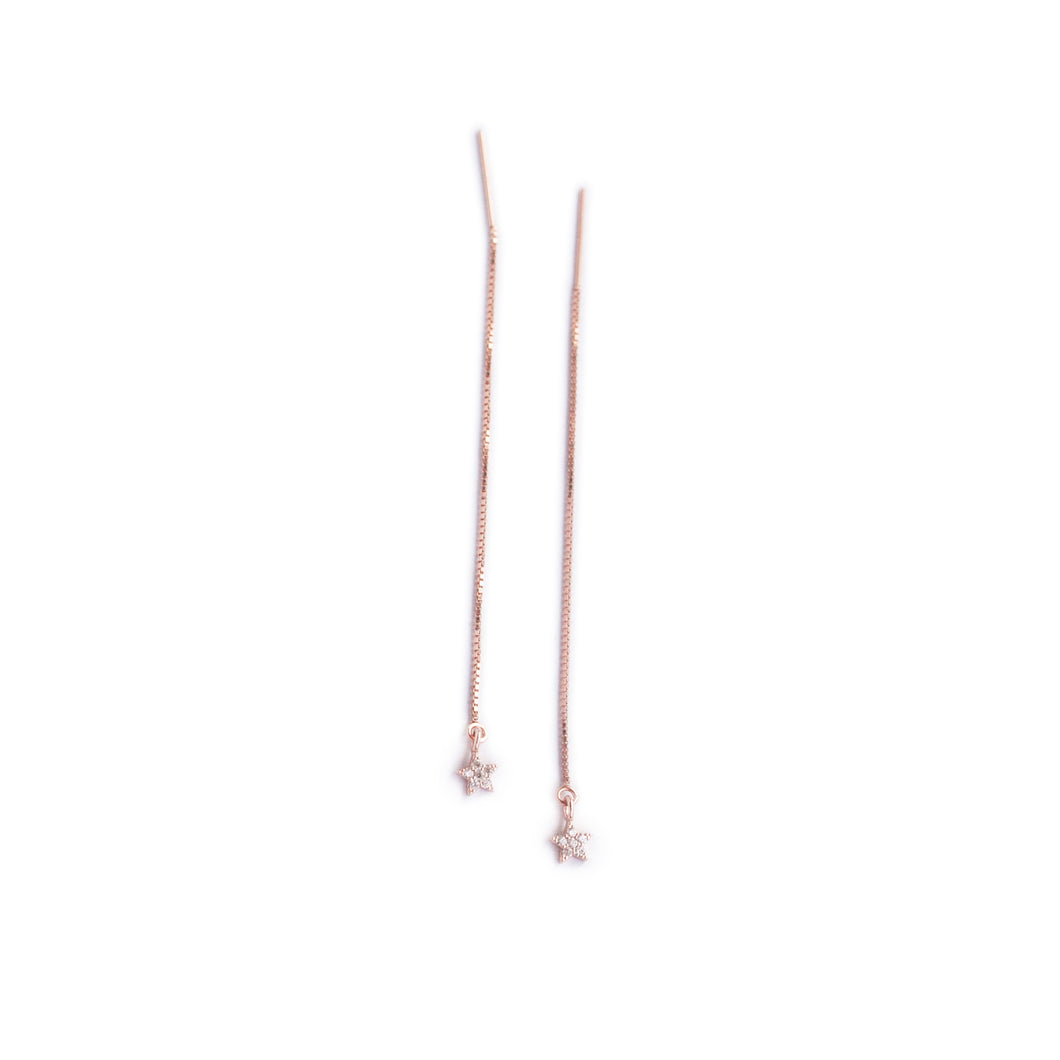 Earring Threader with Cubic Zirconia Star in Rose Gold Vermeil