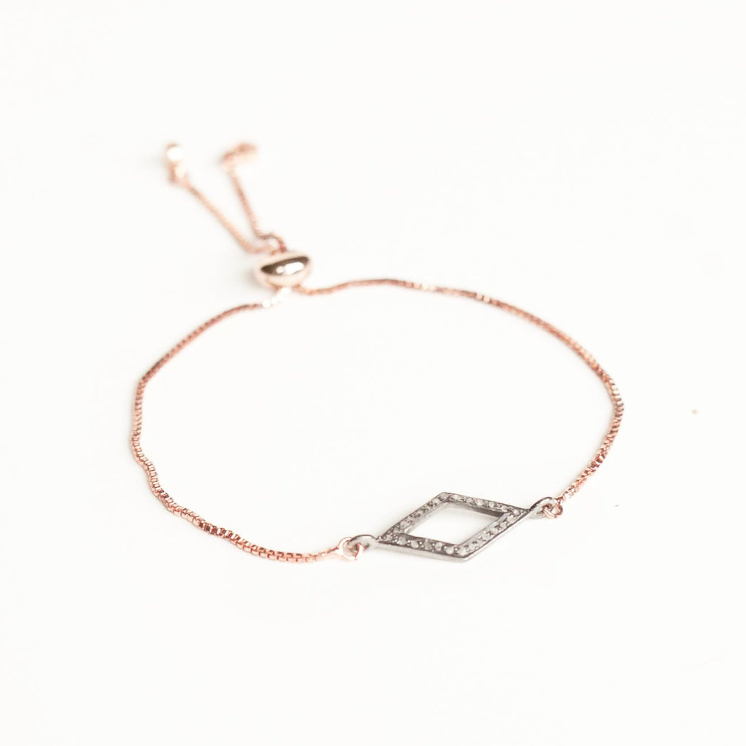 Bracelet with Diamond in Skewed Square Pave Setting with Rose Gold