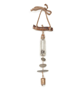 Wind Chime with Hematite Stone and Vintage Glass Bottle