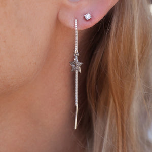 Earring Threader Pave Diamond Star Sterling Silver