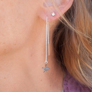 Earring Threader with Diamond Starfish in Sterling Silver Pave Setting