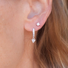 Load image into Gallery viewer, Earring Hoop Rhodium Silver with Triangle Cubic Zirconia inlay
