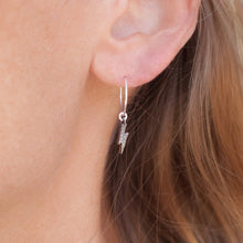 Load image into Gallery viewer, Earring Hoop Diamond Lighting Bolt Pave Setting in Sterling Silver
