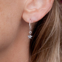 Load image into Gallery viewer, Earring Hoop with Diamond Star Sterling Silver Pave Setting
