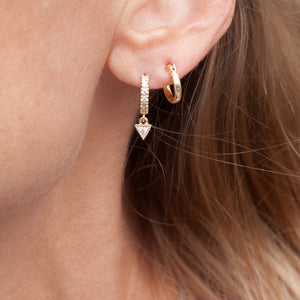 Earring Hoop Gold Vermeil with Triangle Cubic Zirconia dangling