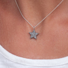 Load image into Gallery viewer, Necklace Diamond Star and Black Spinel on back side in Sterling Silver in Pave Setting
