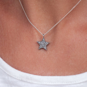 Necklace Diamond Star and Black Spinel on back side in Sterling Silver in Pave Setting