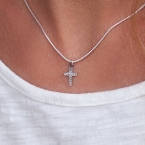 Necklace with Diamond Cross in Sterling Silver in Pave Setting