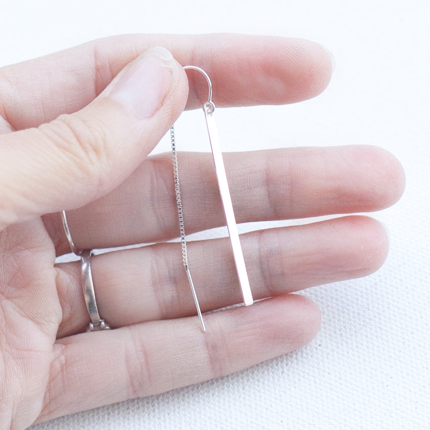 Earring Threader with Bar in 0.925 Sterling Silver Long Bar