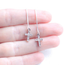 Load image into Gallery viewer, Earring Threader with Diamond Cross in Sterling Silver Pave Setting
