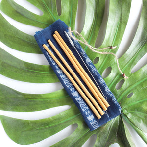 Reusable Bamboo Drinking Straws with Pouch and Tiny Brush