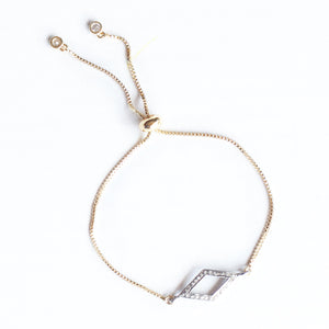 Bracelet with Diamond in Skewed Square Pave Setting with Gold Plated Box Chain