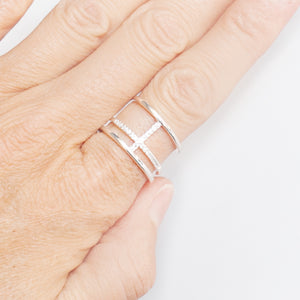 Ring Double with Cross CZ Inlay in Sterling Silver