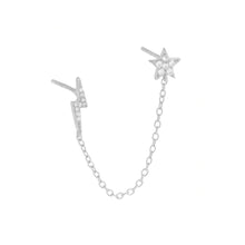 Load image into Gallery viewer, Earring Post Lighting Bolt and Star Cubic Zirconia in Sterling Silver
