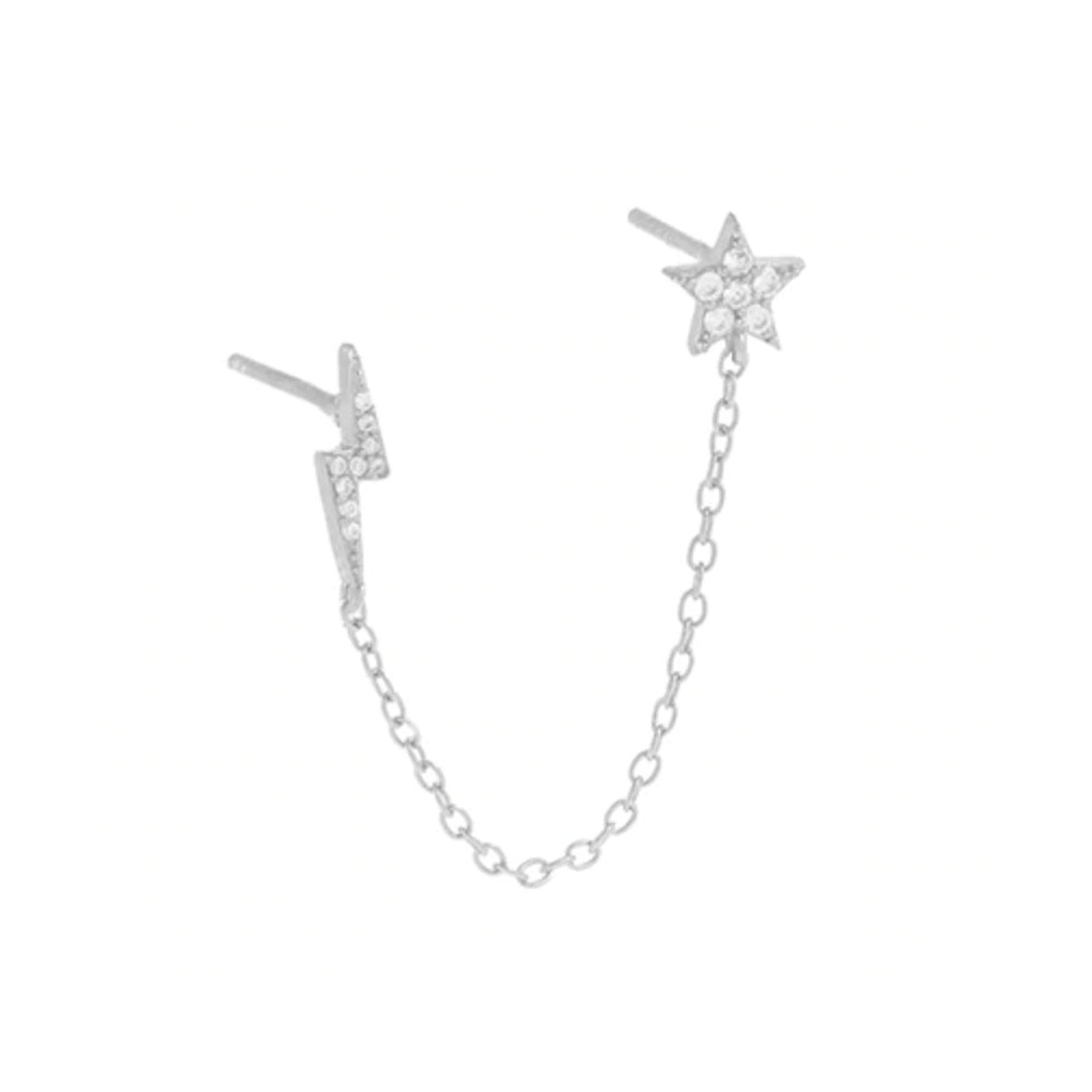 Earring Post Lighting Bolt and Star Cubic Zirconia in Sterling Silver
