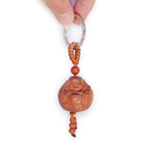 Key Chain, Purse Charm, Buddha carved in Wood, Round