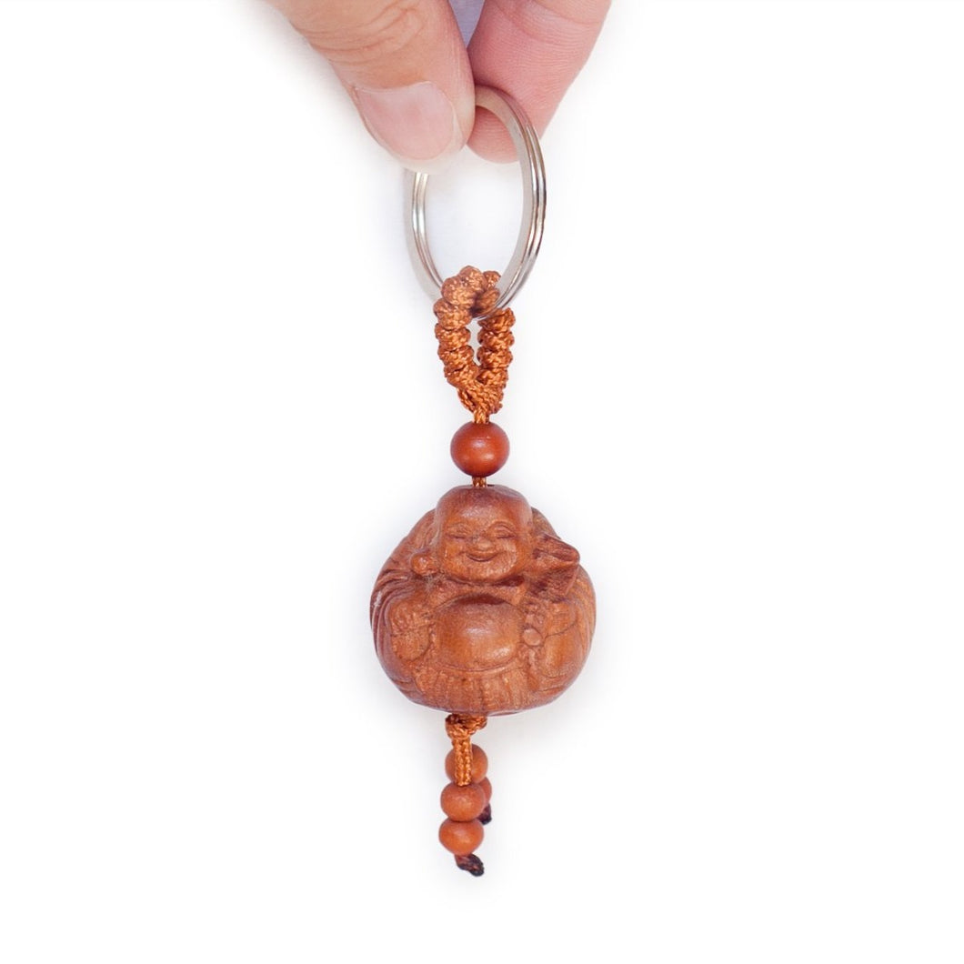 Key Chain, Purse Charm, Buddha carved in Wood, Round