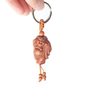 Key Chain, Purse Charm, Buddha carved in Wood