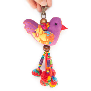 Key Chain, Purse Charm, Ethnic, Purple Bird, Large