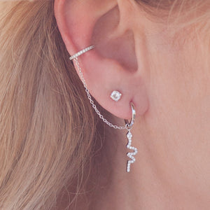 Ear Cuff and Hoop, Snake Charm with Cubic Zirconia Inlay in Sterling Silver