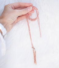 Load image into Gallery viewer, Necklace Wrap Around Hematite Stone and Rose Goldfilled Tassels
