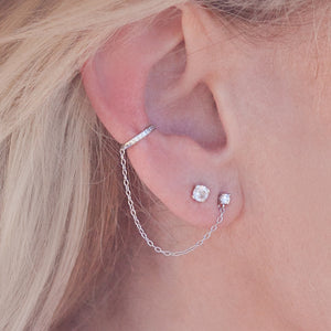 Ear Cuff and Post, with Cubic Zirconia Inlay in Sterling Silver