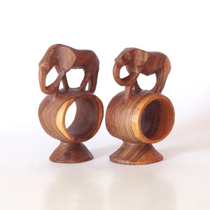 Napkin Rings (2x), Wood Elephants, Handmade in Kenya