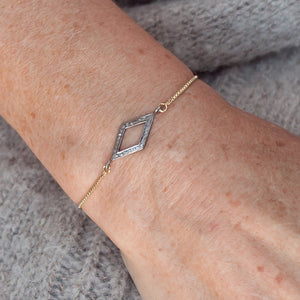 Bracelet with Diamond in Skewed Square Pave Setting with Gold Plated Box Chain