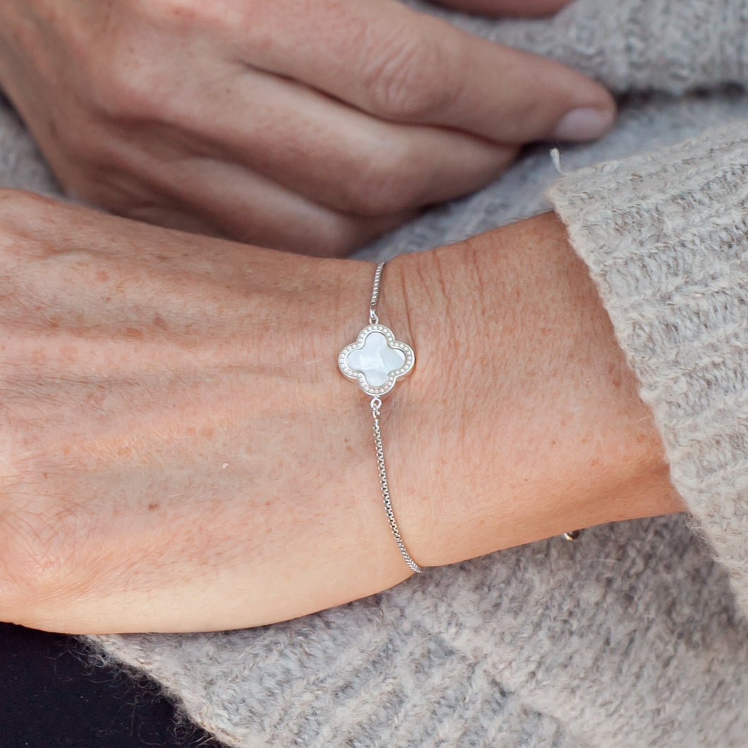Bracelet 4 Leaf Clover Mother of Pearl Silver Plated