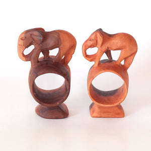 Napkin Rings (2x), Wood Elephants, Handmade in Kenya